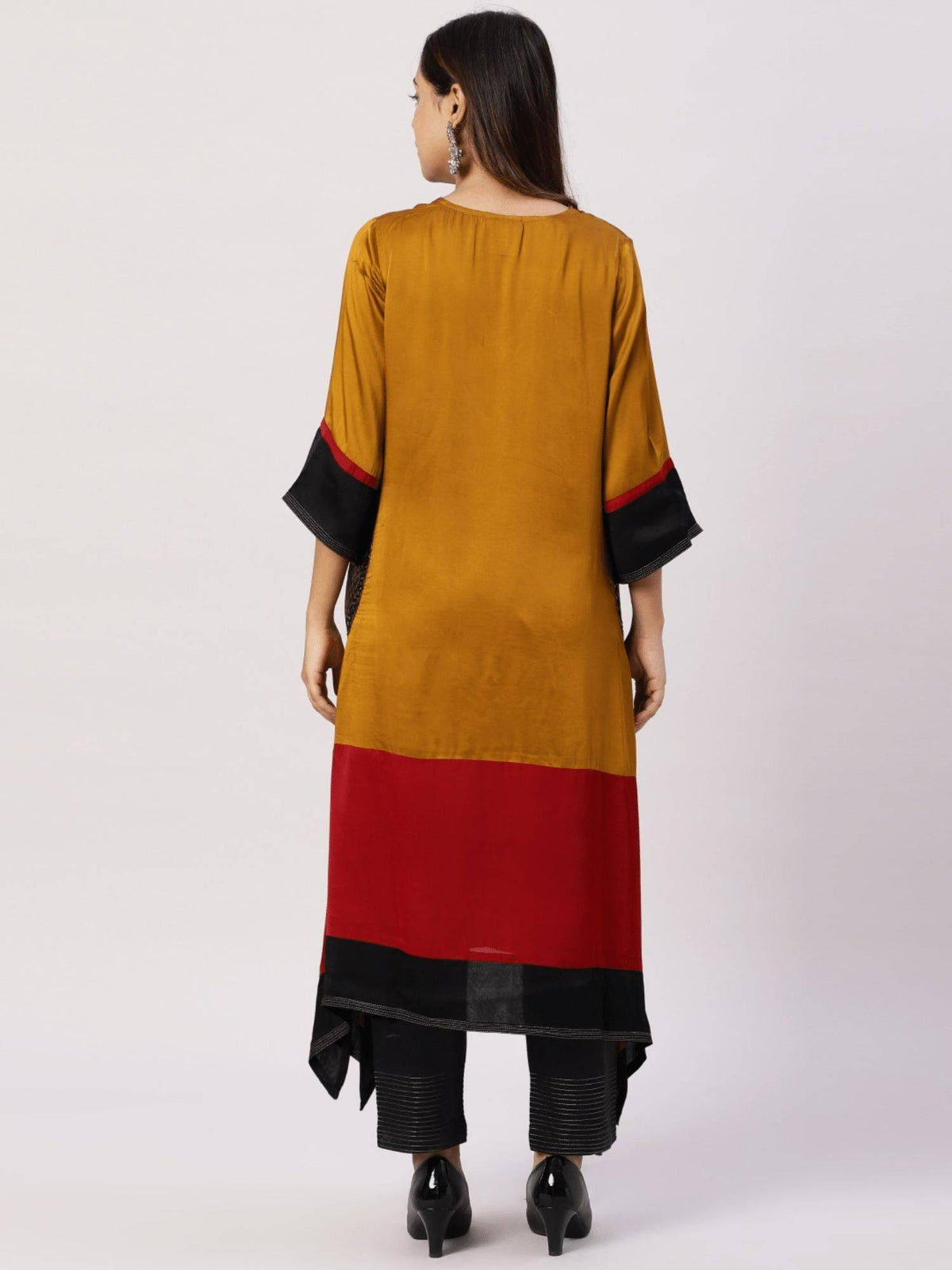 Modal Silk Color Block Brocade Pockets Kurta | FY93 - view 3
