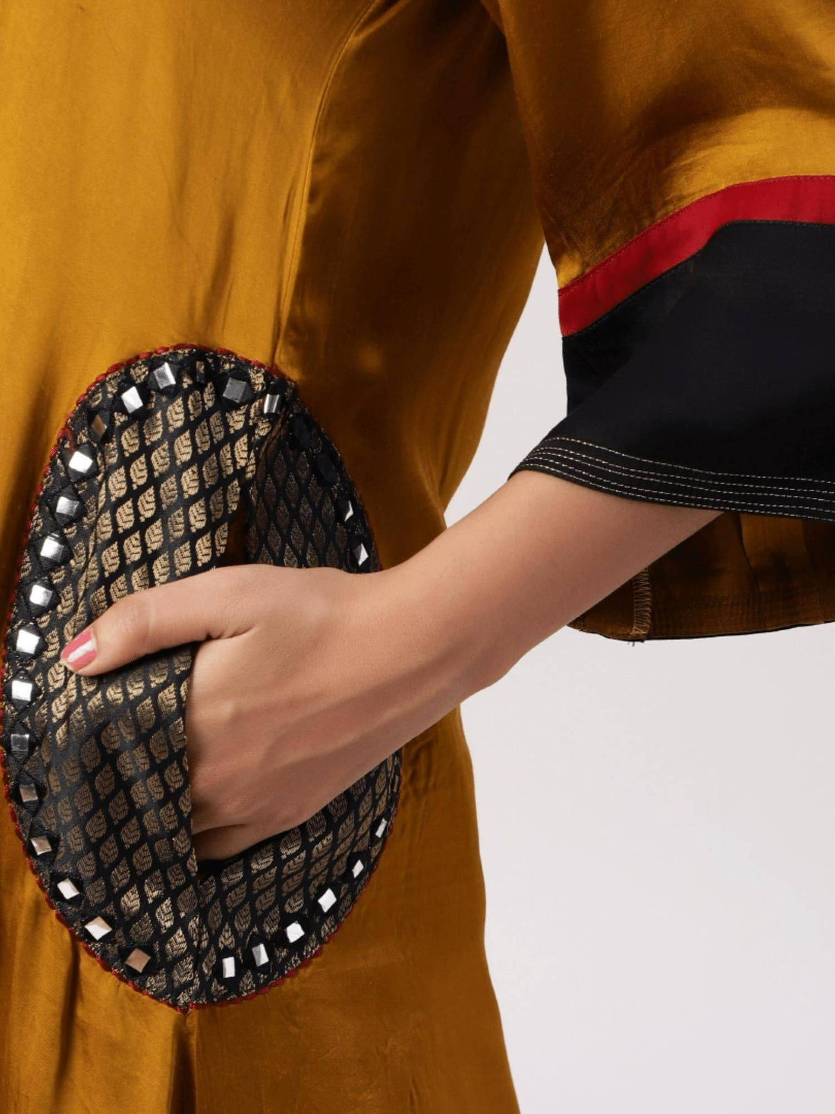 Modal Silk Color Block Brocade Pockets Kurta | KDG - view 5