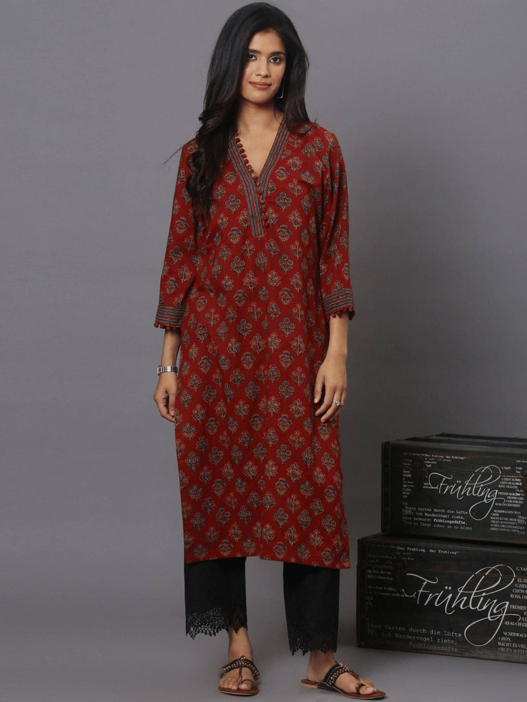 Maroon Printed Kurta | U3S - view 1