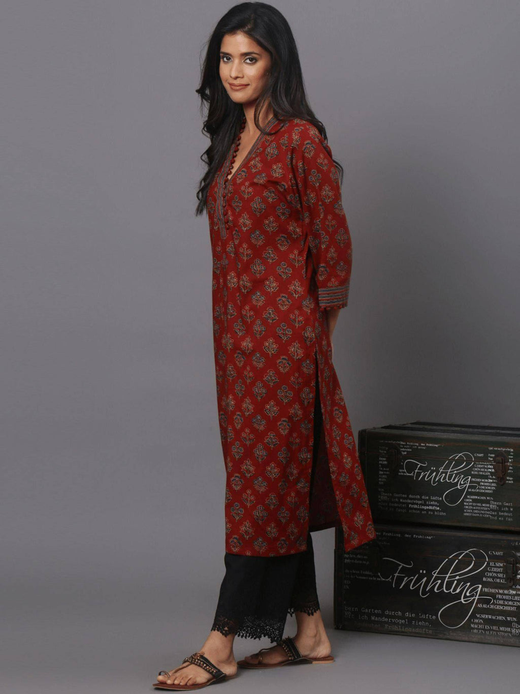 Maroon Printed Kurta | U3S - view 2