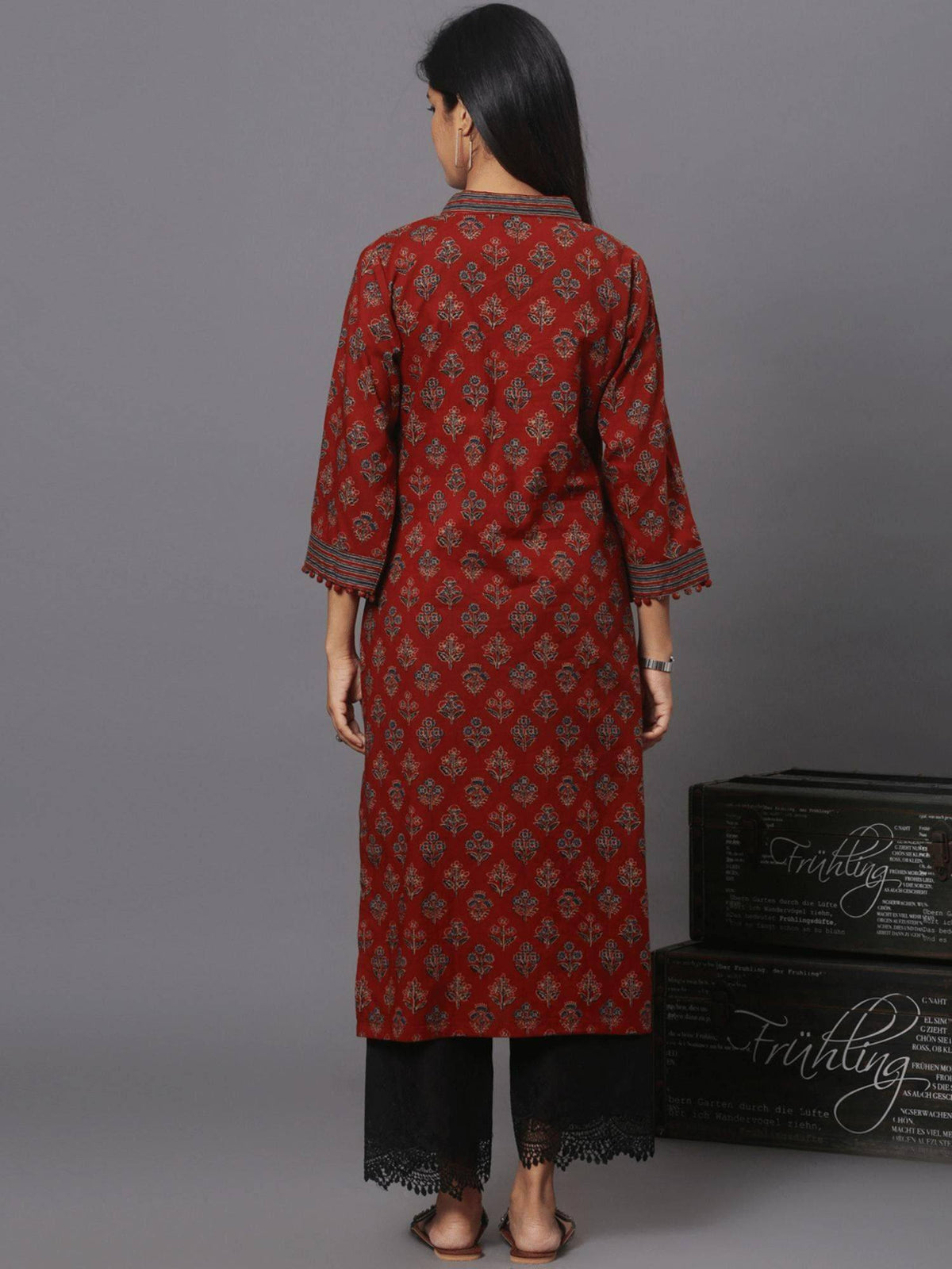 Maroon Printed Kurta | U3S - view 3