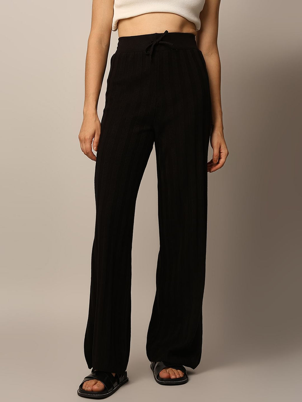 Black Rib-Knit Co-Ord Set Pants
