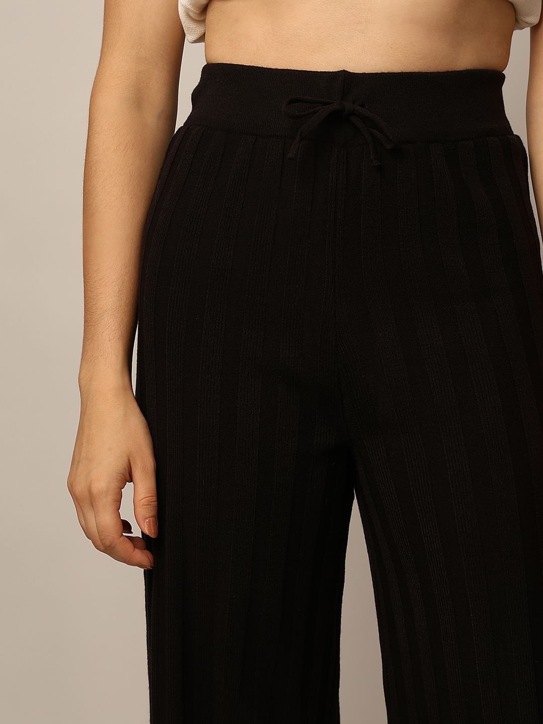 Black Rib-Knit Co-Ord Set Pants