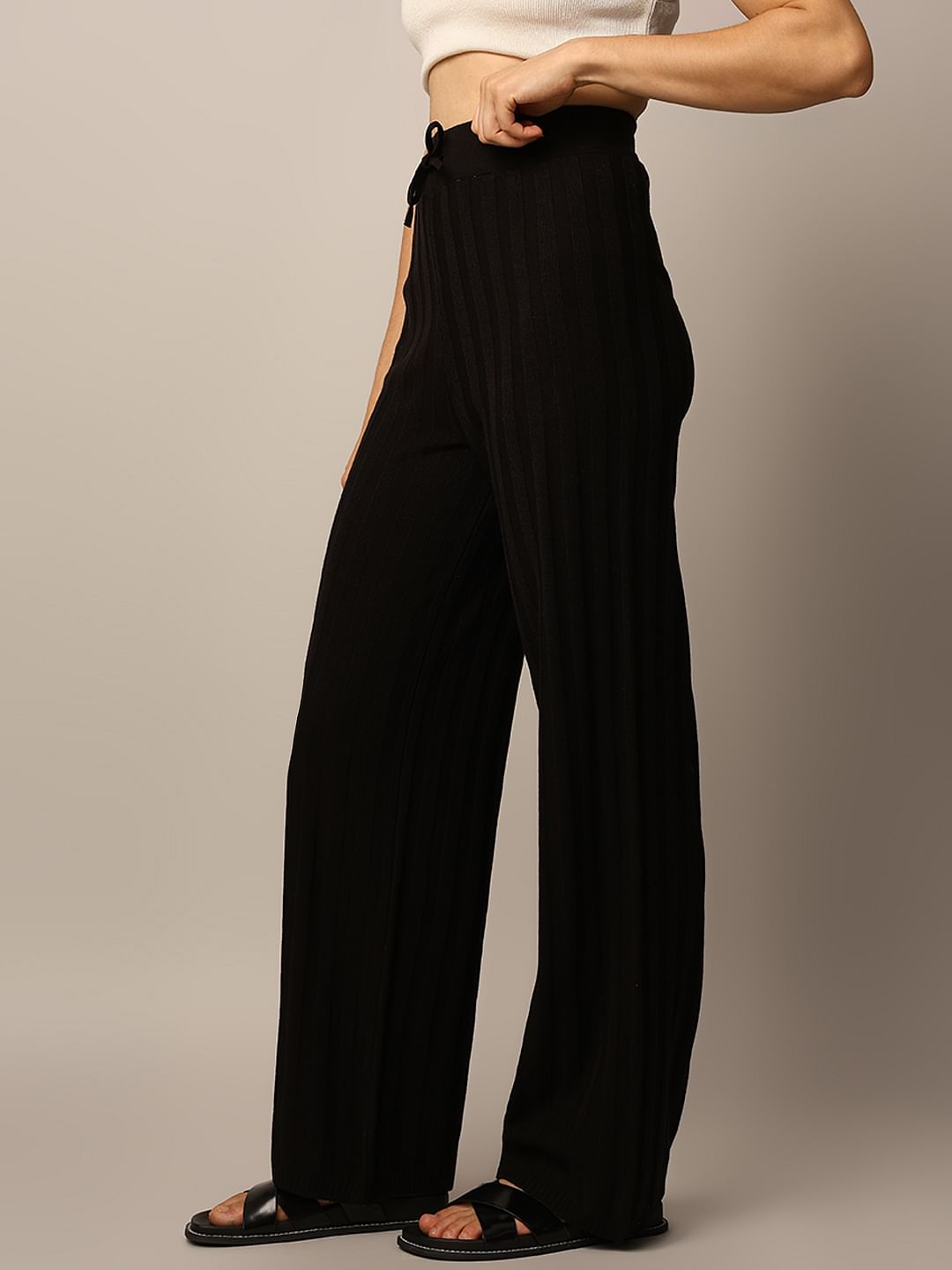 Black Rib-Knit Co-Ord Set Pants