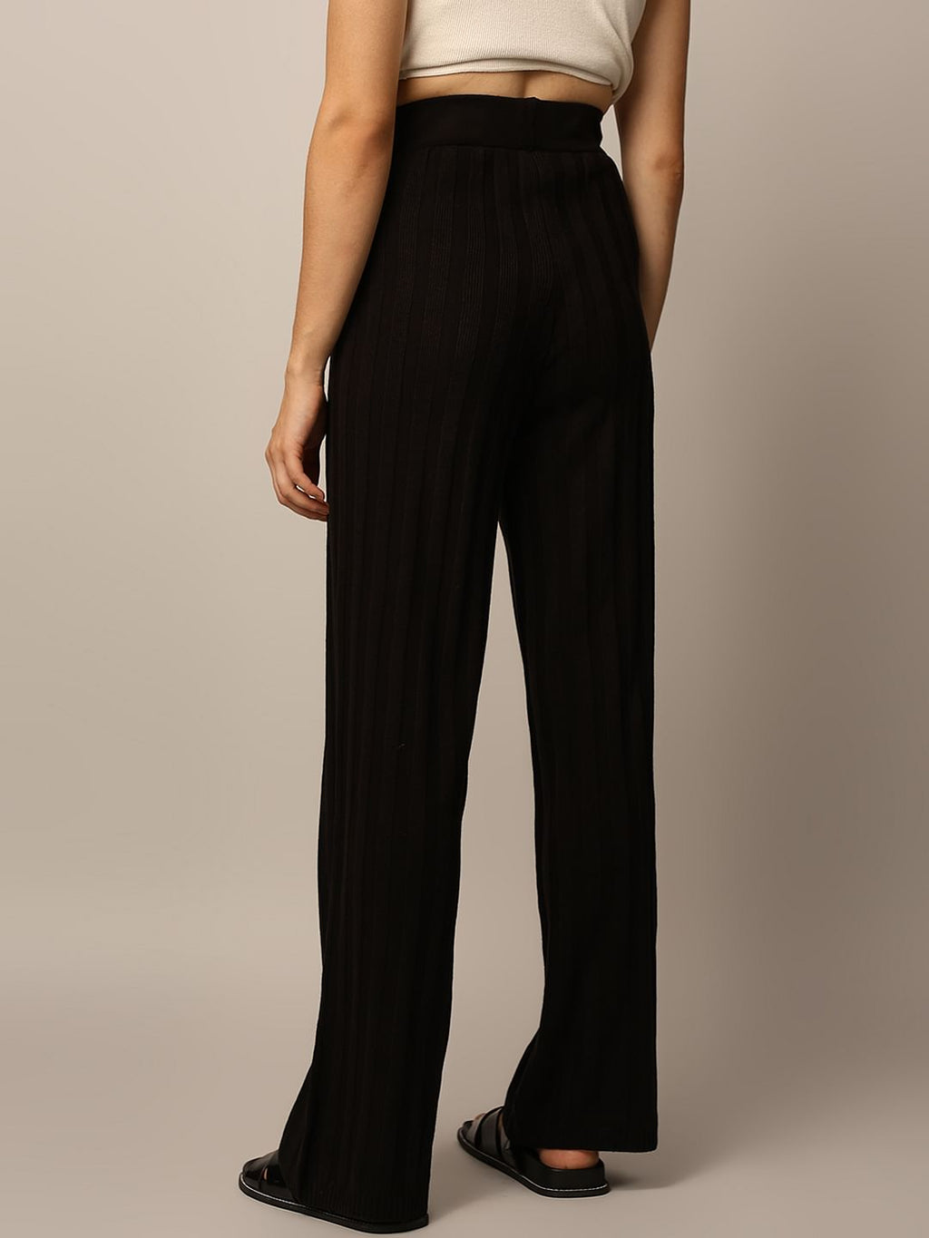 Black Rib-Knit Co-Ord Set Pants