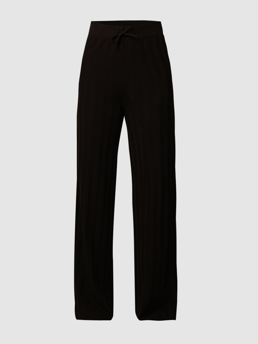 Black Rib-Knit Co-Ord Set Pants