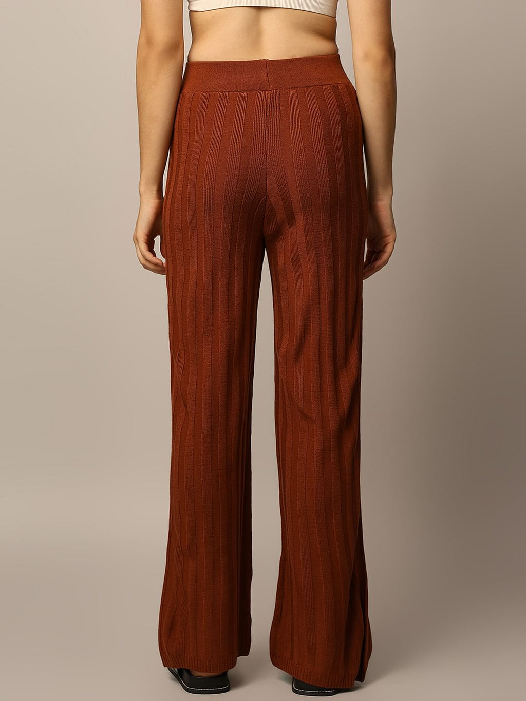 Brown Rib-Knit Co-Ord Set Pants