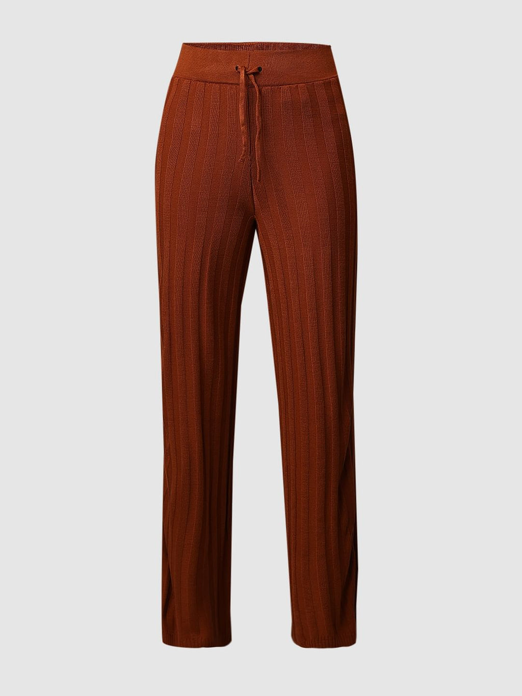 Brown Rib-Knit Co-Ord Set Pants