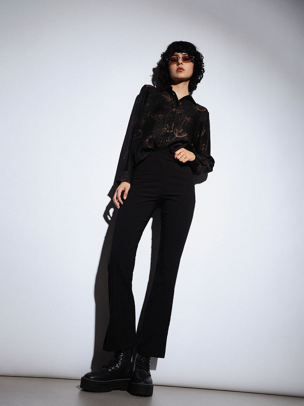 Black Flared Slit Pants