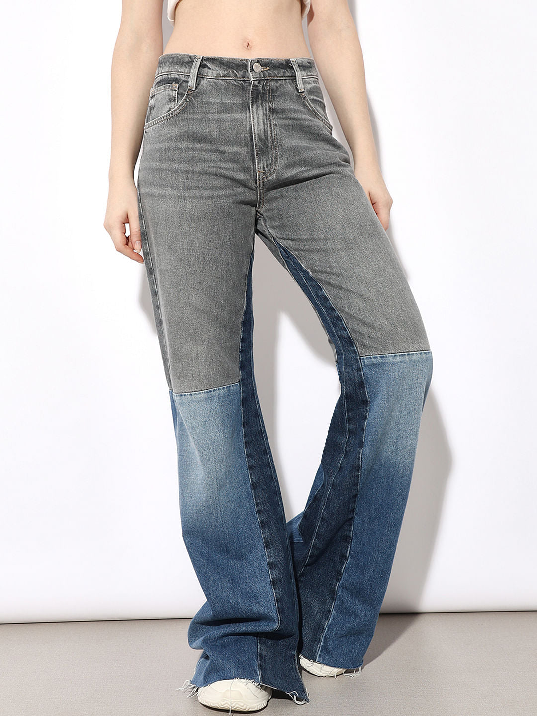 Blue High Rise Reworked Flared Jeans
