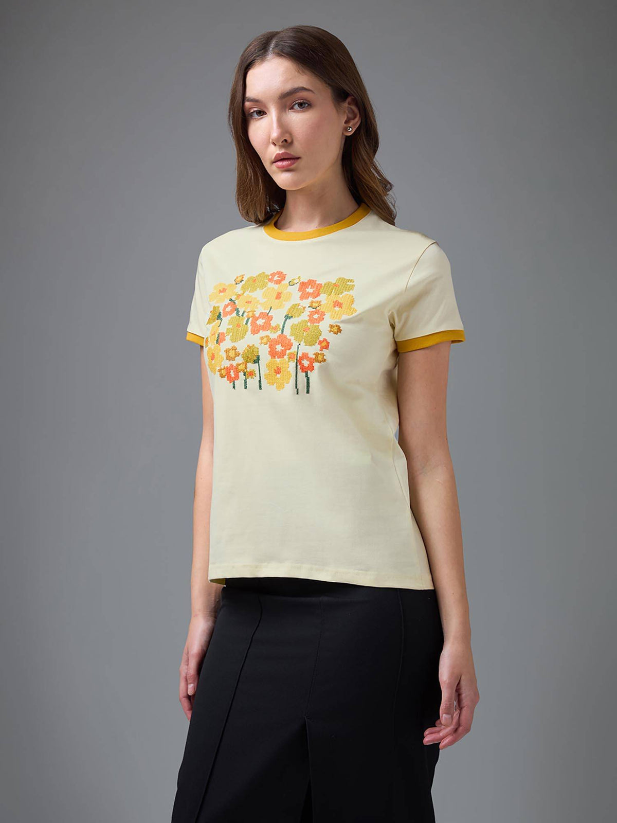 Women Off White Cotton Half Sleeves T-Shirt | TS56 - view 3