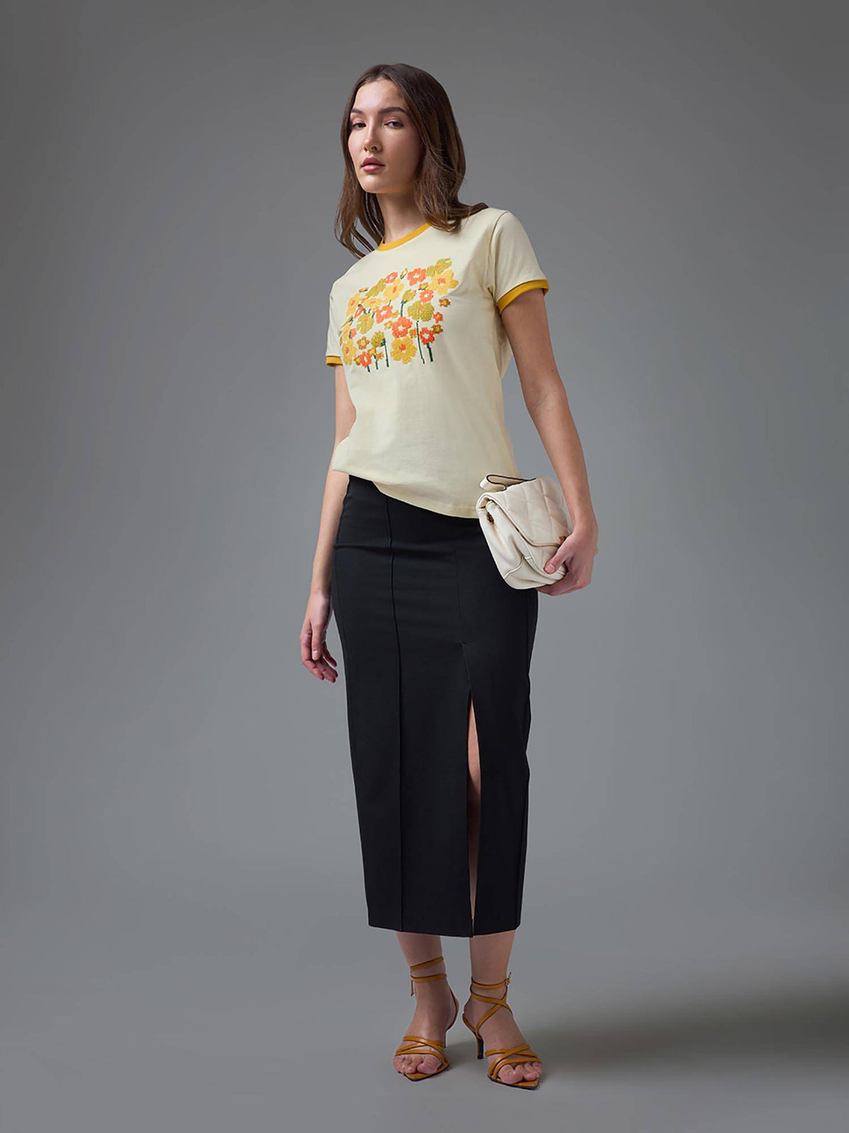 Women Off White Cotton Half Sleeves T-Shirt | TS56 - view 5