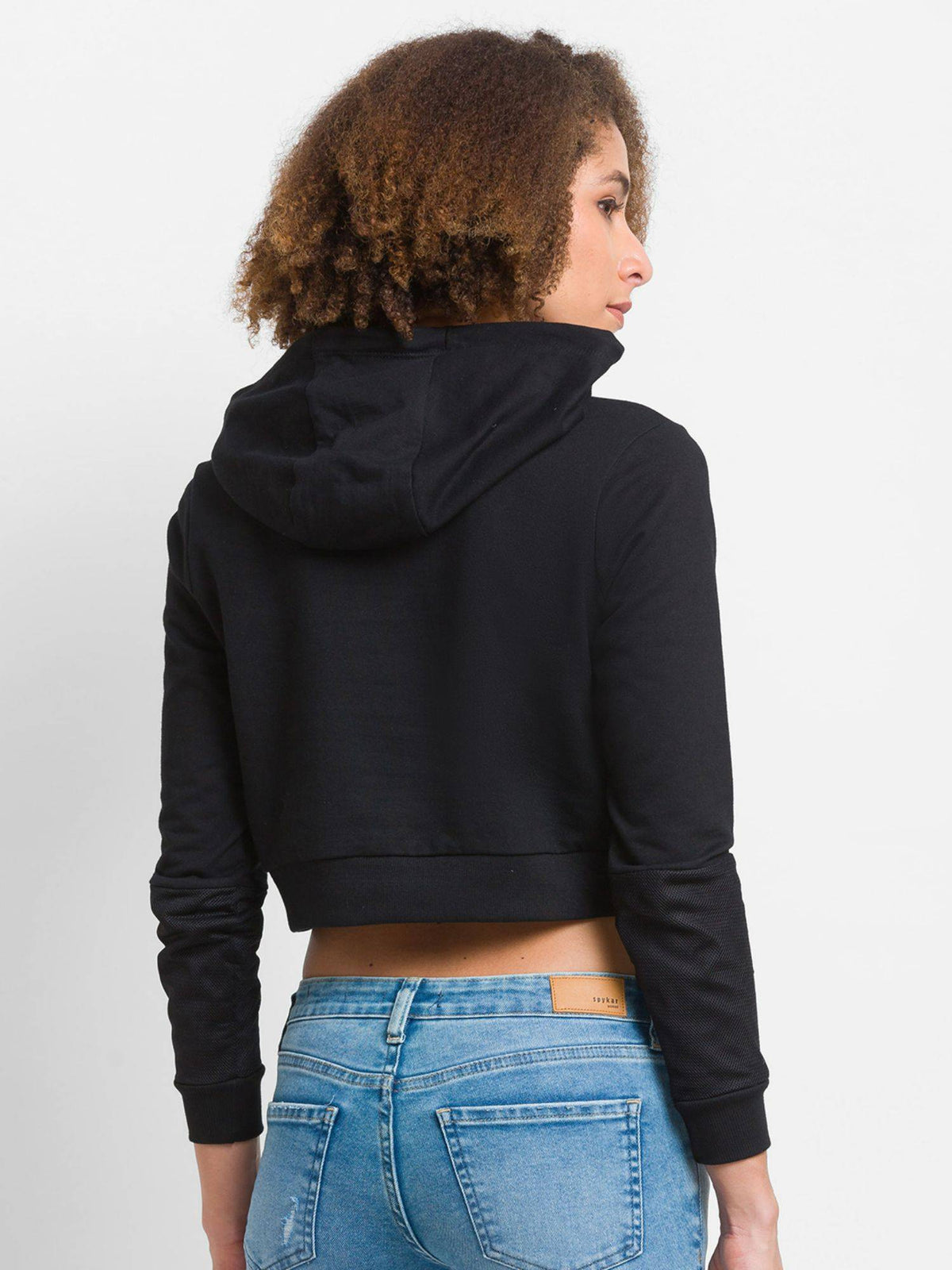 Black Cotton Blend Full Sleeve Hooded Sweatshirt For Women | HD56 - view 2
