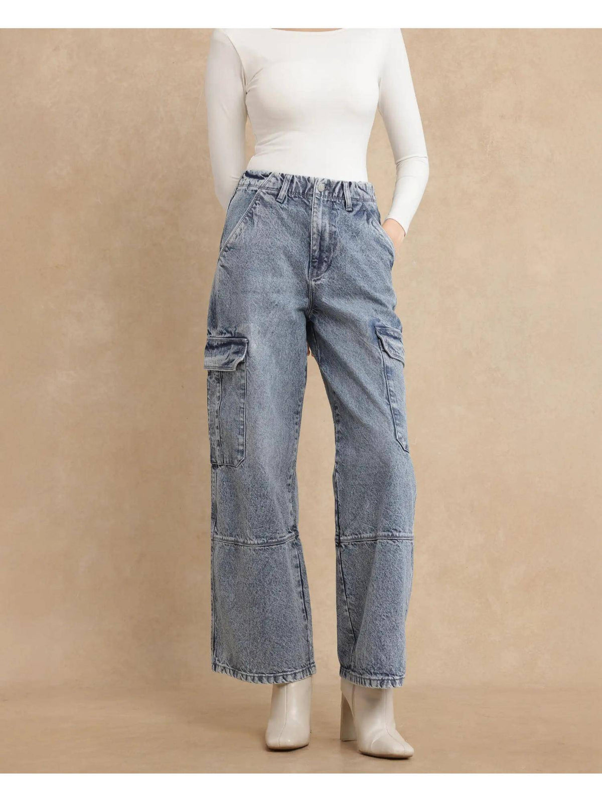 Caro Light Blue Plain Baggy Fit Jeans | BG78 - view 1