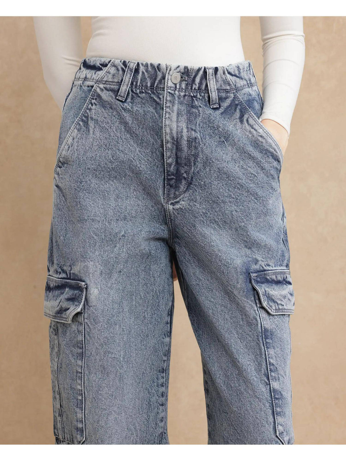 Caro Light Blue Plain Baggy Fit Jeans | BG78 - view 2