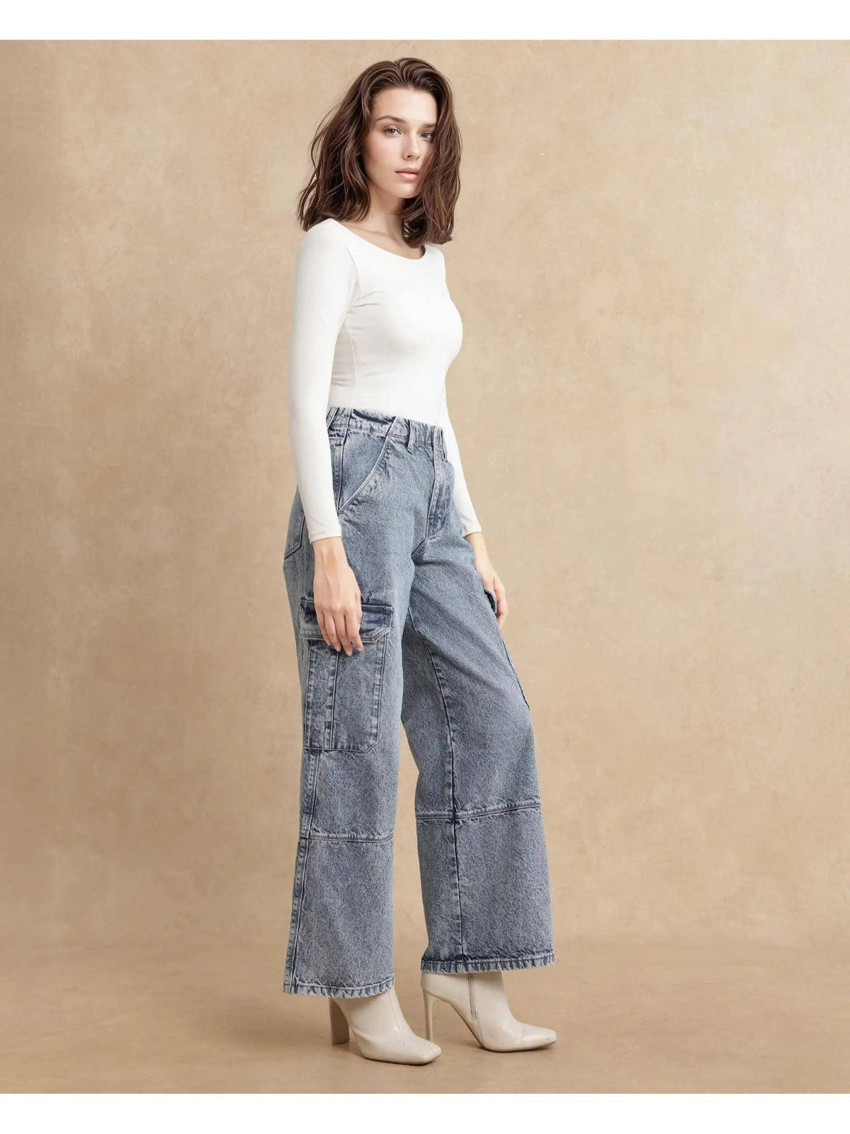 Caro Light Blue Plain Baggy Fit Jeans | BG78 - view 4