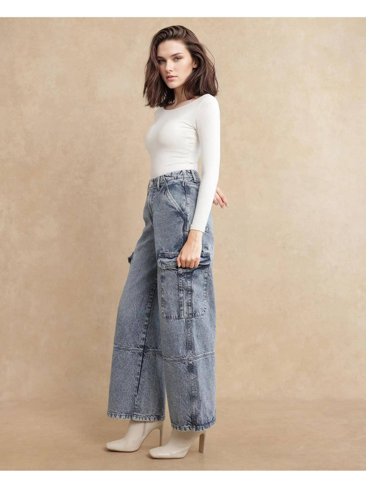 Caro Light Blue Plain Baggy Fit Jeans | BG78 - view 5