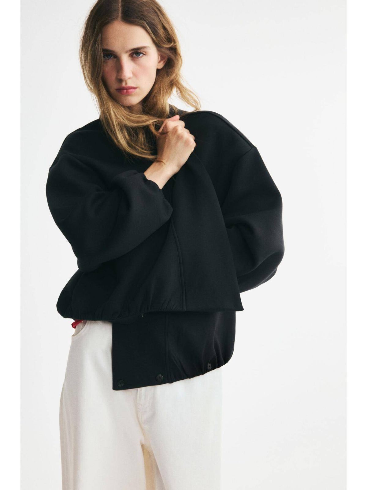 Women Black Scuba Blouson Jacket | JC78 - view 2