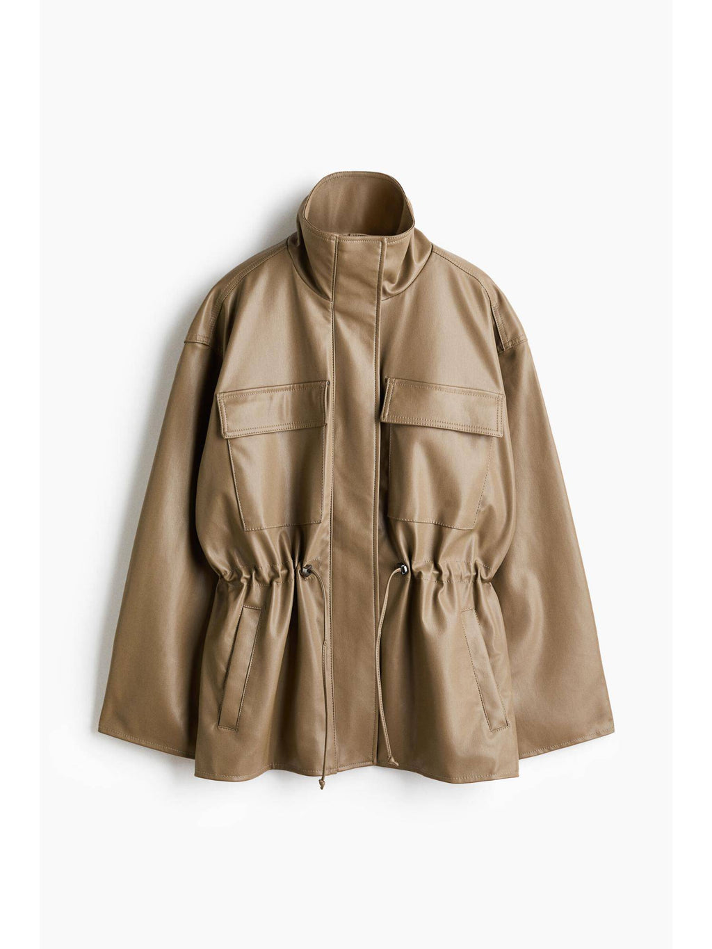Women Beige Oversized Drawstring-Detail Jacket | JC78 - view 1