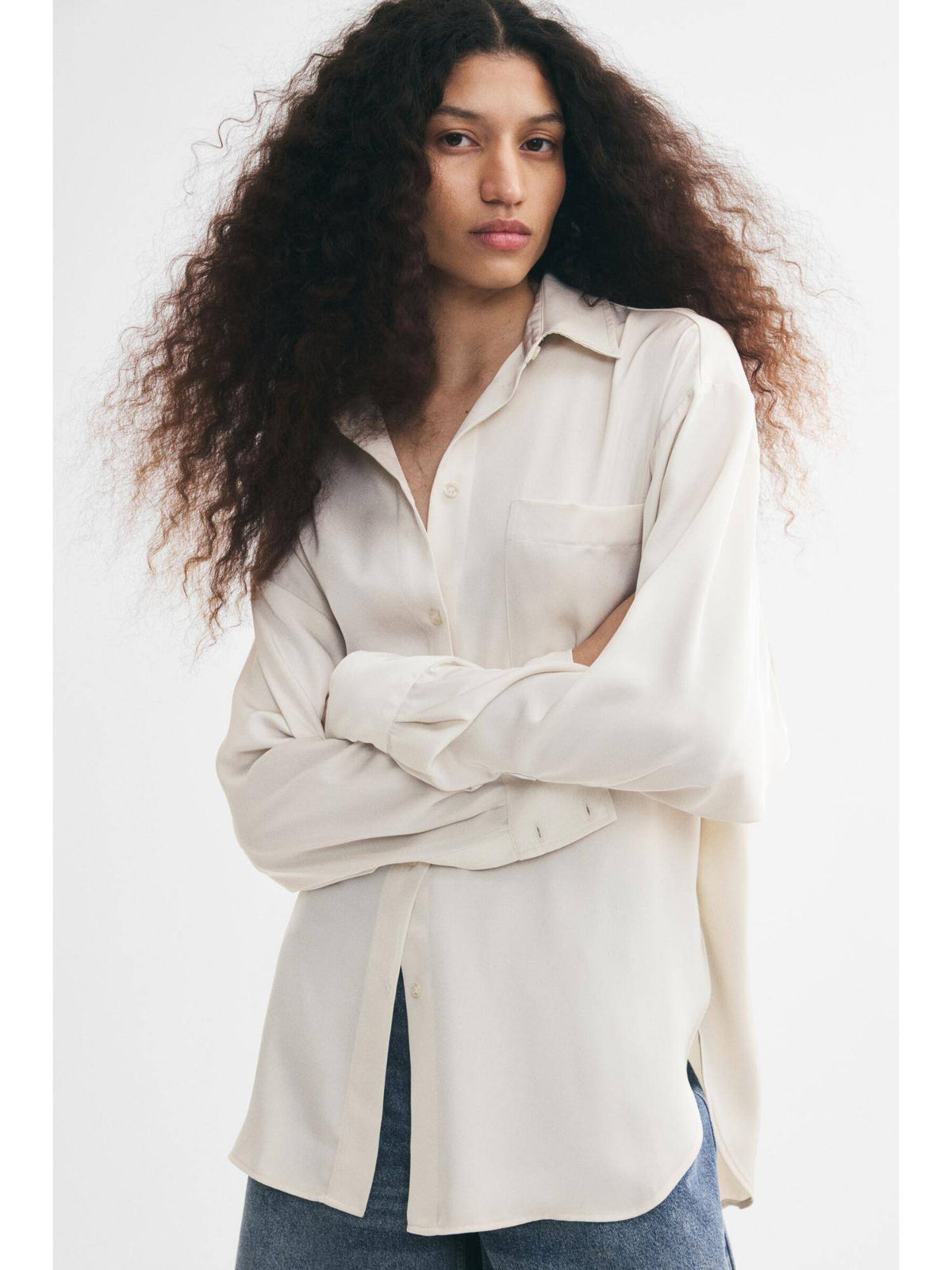 Women Red Loose-Fit Twill Shirt | S67 - view 3