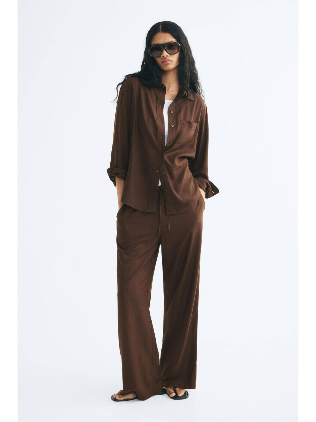 Women Brown Linen-Blend Shirt | S67 - view 1