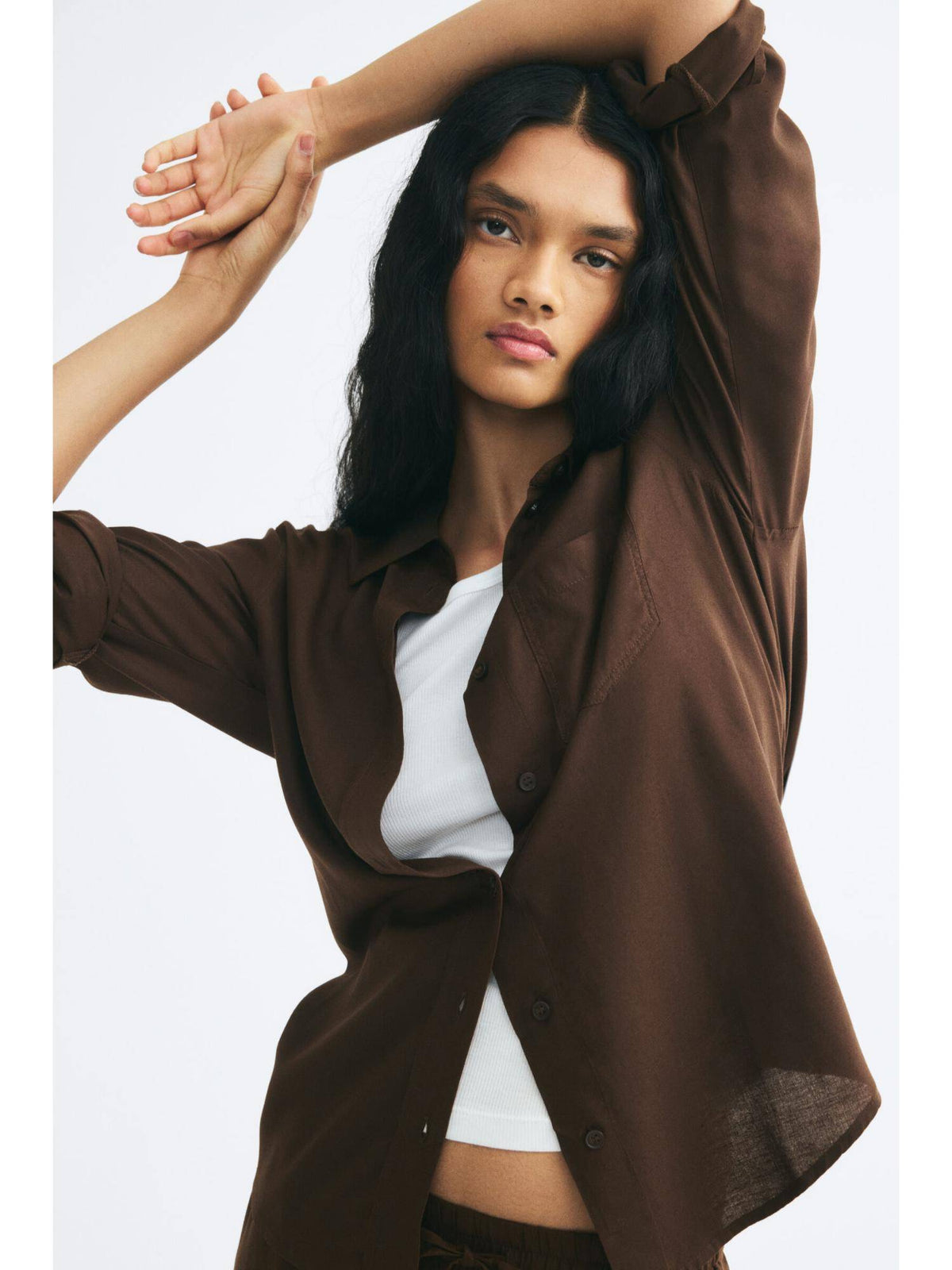 Women Brown Linen-Blend Shirt | S67 - view 3