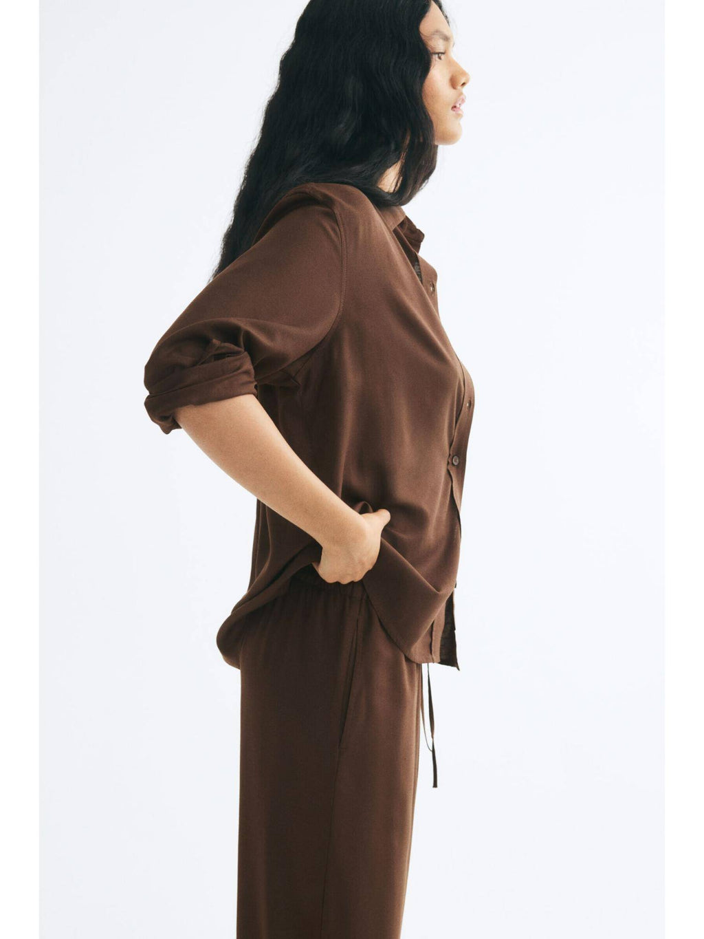 Women Brown Linen-Blend Shirt | S67 - view 5