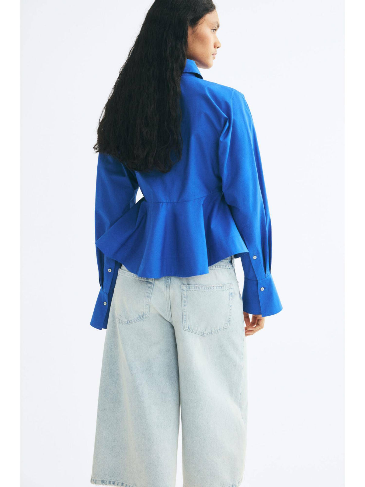 Women Blue Cotton Poplin Peplum Shirt | S67 - view 1