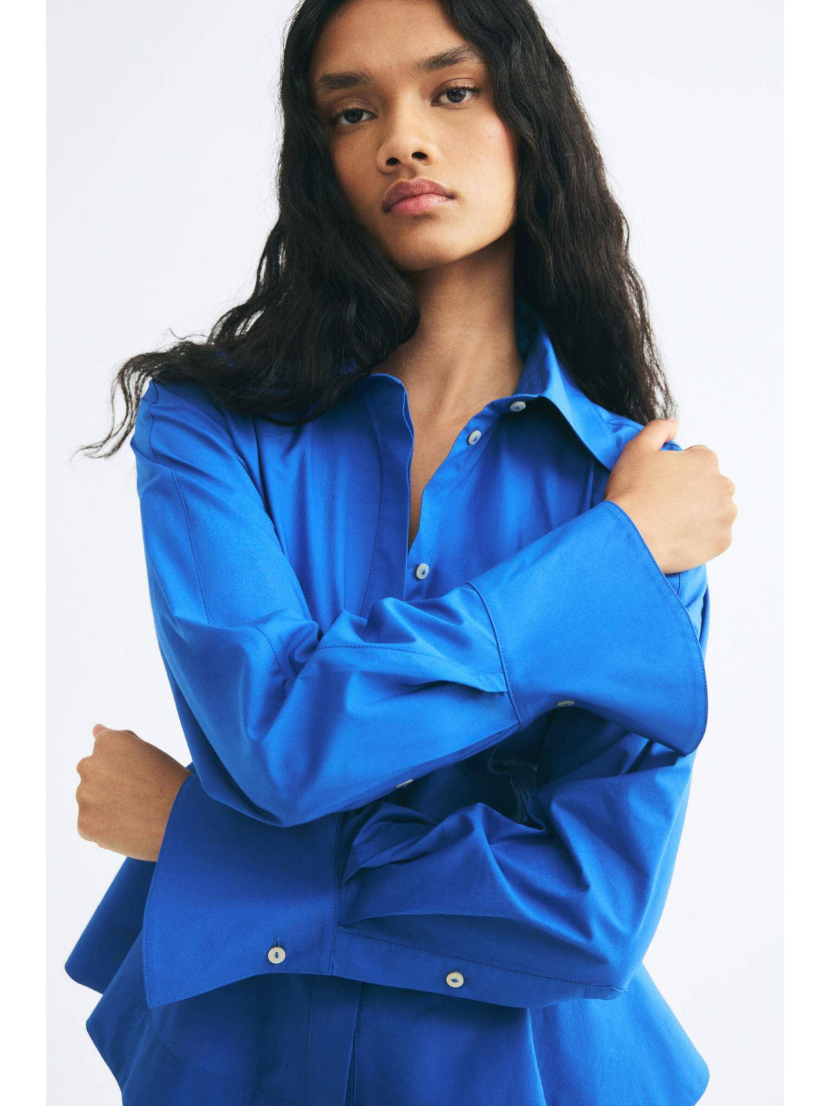 Women Blue Cotton Poplin Peplum Shirt | S67 - view 4