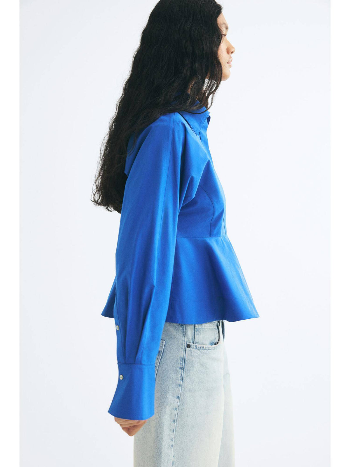 Women Blue Cotton Poplin Peplum Shirt | S67 - view 5