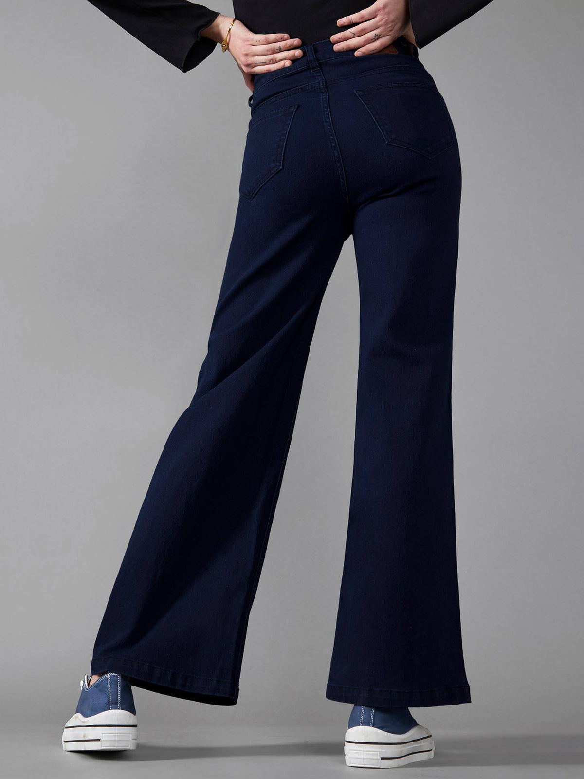 Womens Black Wide Leg High Rise Regular Stretchable Jeans | WL90 - view 17