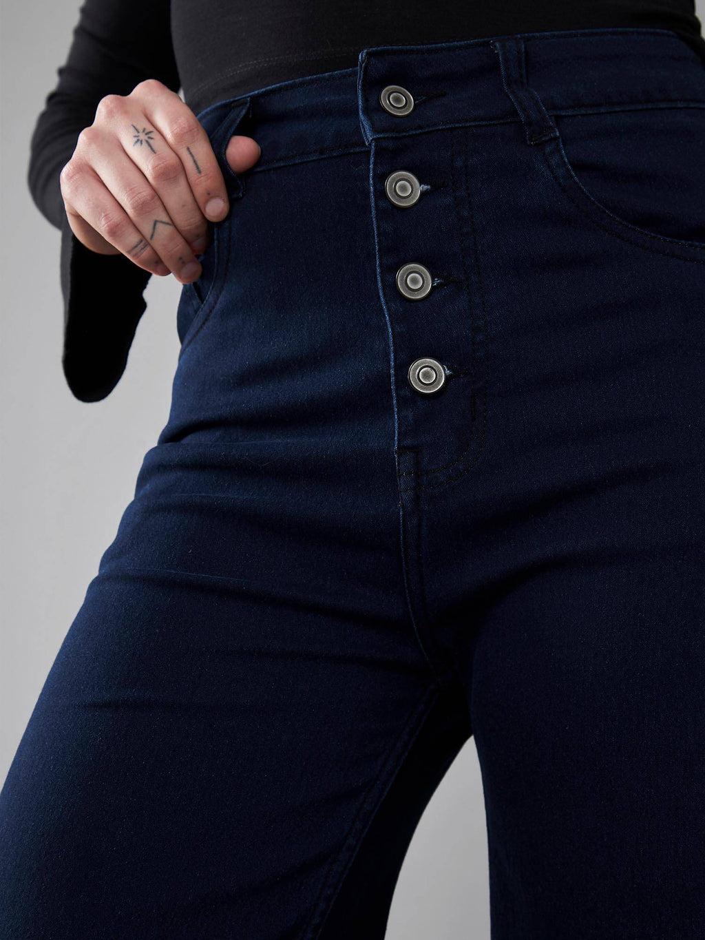Womens Black Wide Leg High Rise Regular Stretchable Jeans | WL90 - view 18
