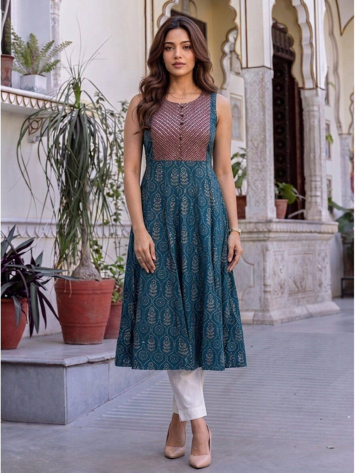 Women Teal Embroidered Kurta | FY93 - view 1