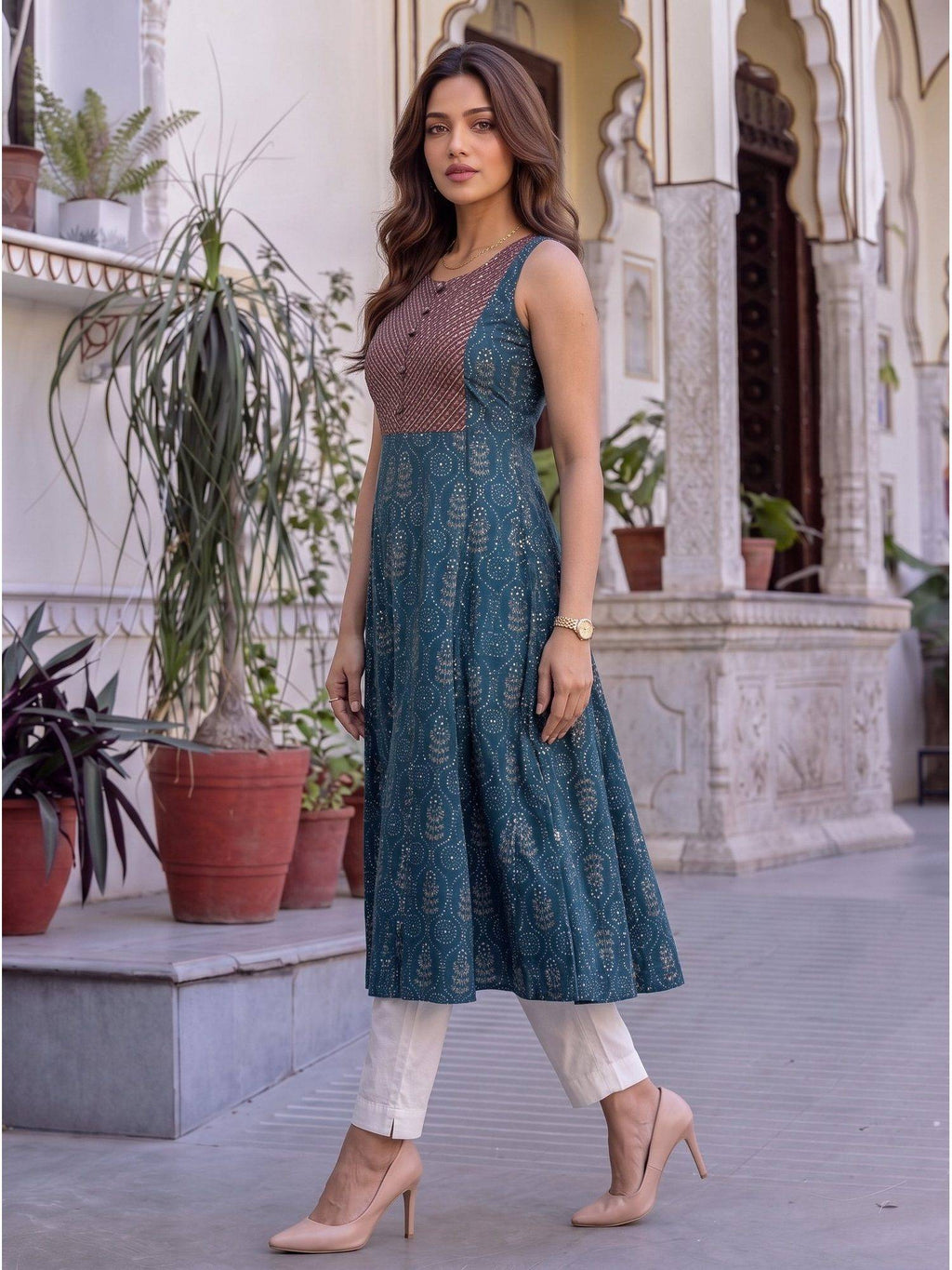 Women Teal Embroidered Kurta | FY93 - view 2