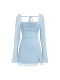 Square Neck Solid Glitter Knotted Mini Dress | D56 - view 16