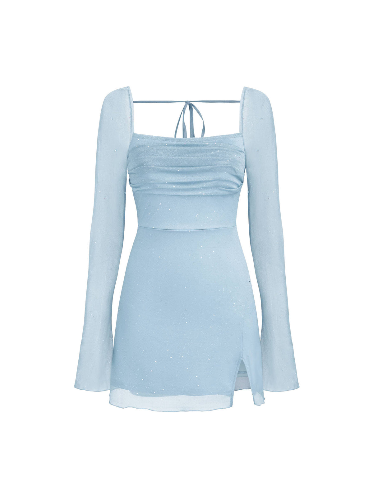 Square Neck Solid Glitter Knotted Mini Dress | D56 - view 16
