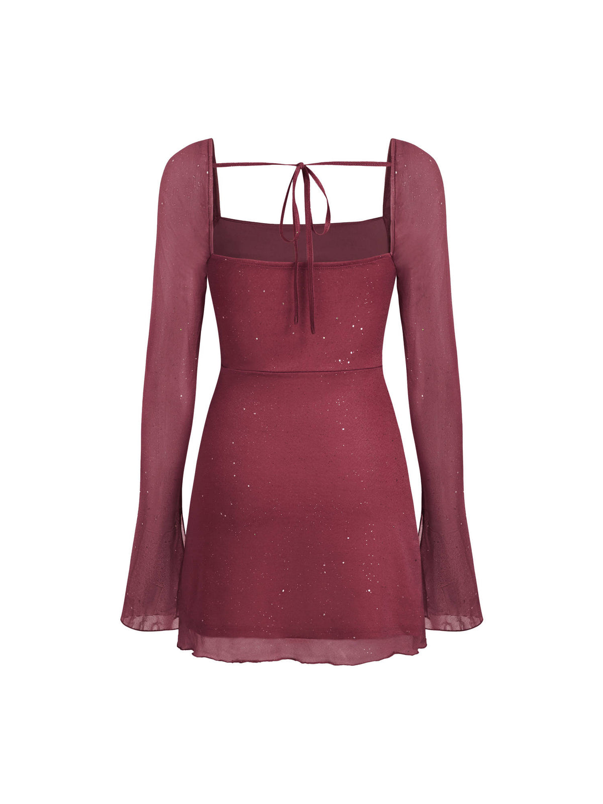 Square Neck Solid Glitter Knotted Mini Dress | D56 - view 10