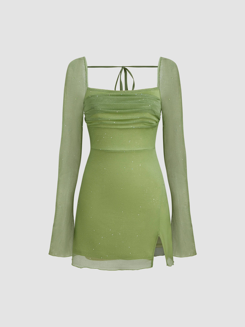 Square Neck Solid Glitter Knotted Mini Dress | D56 - view 23