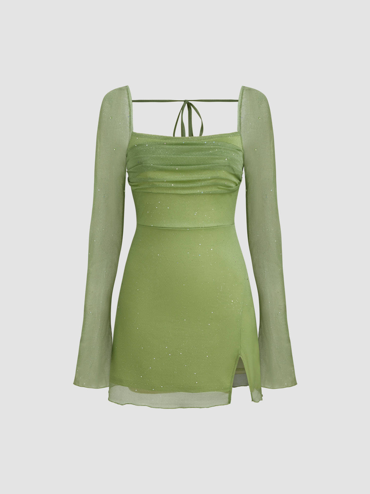 Square Neck Solid Glitter Knotted Mini Dress | D56 - view 23