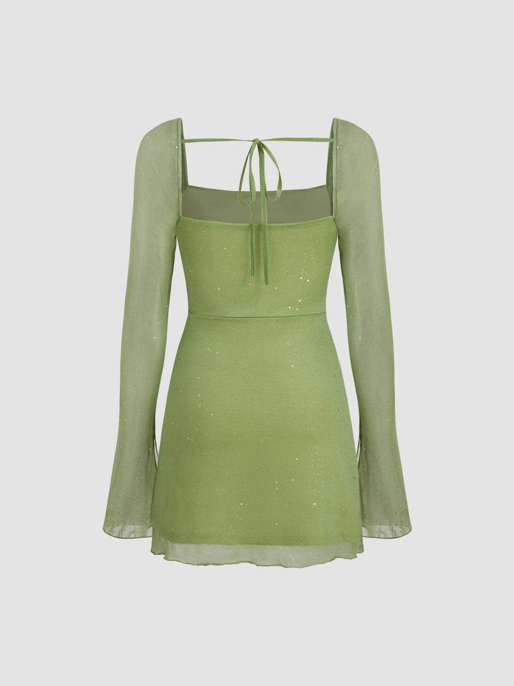 Square Neck Solid Glitter Knotted Mini Dress | D56 - view 28