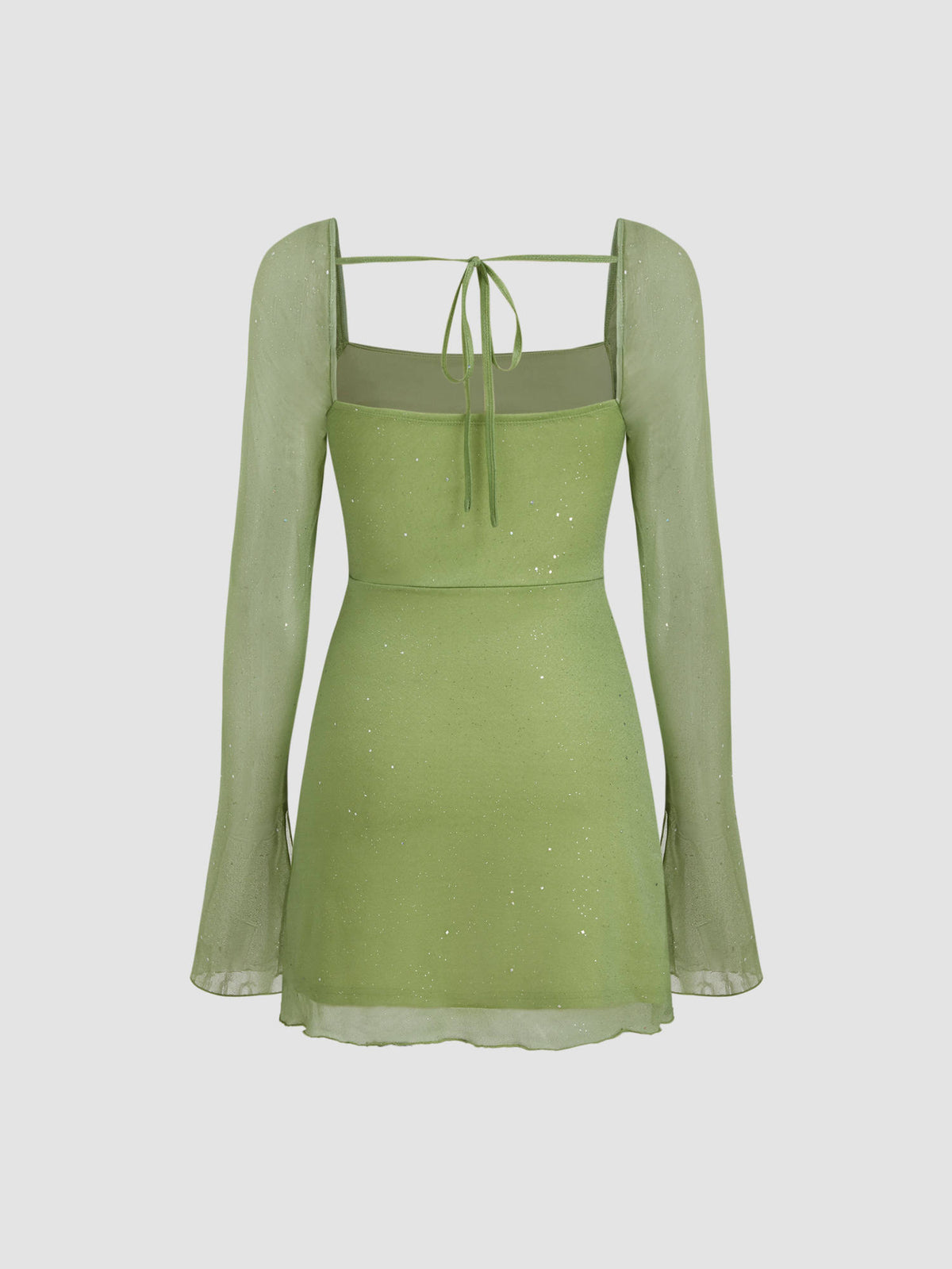 Square Neck Solid Glitter Knotted Mini Dress | D56 - view 28