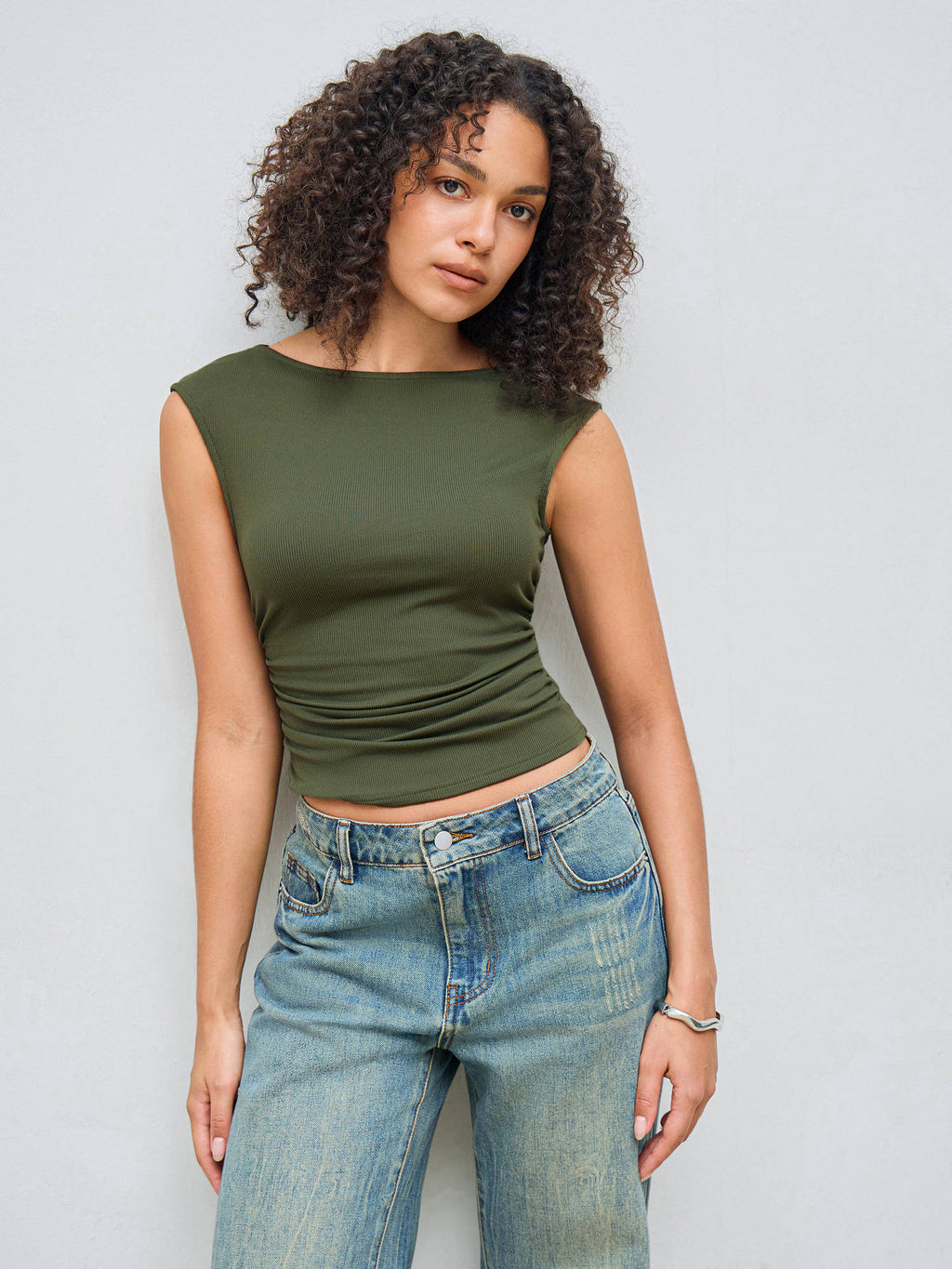 Boat Neck Solid Ruched Tank Top | TT98 - view 27
