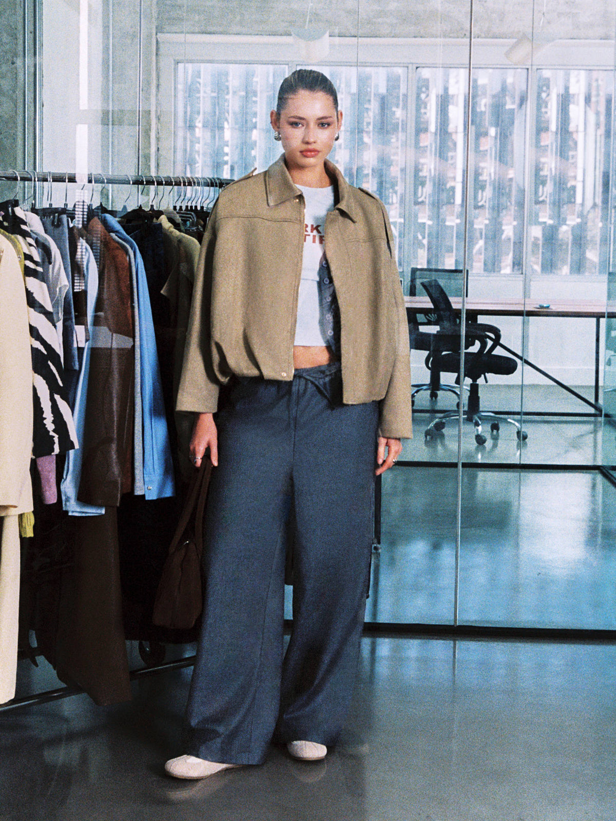 Suede Collar Long Sleeve Zip Through Oversized Jacket | JC78 - view 8