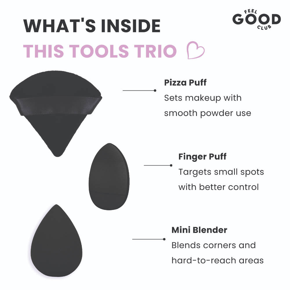 Makeup Applicator Trio - 1 Pizza Puff 1 Finger Puff & 1 Mini Blender (Mixed Colours) | C83 - view 2