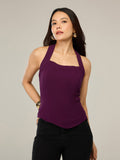 Wine Solid Halter Neck Top | HT67 - view 1