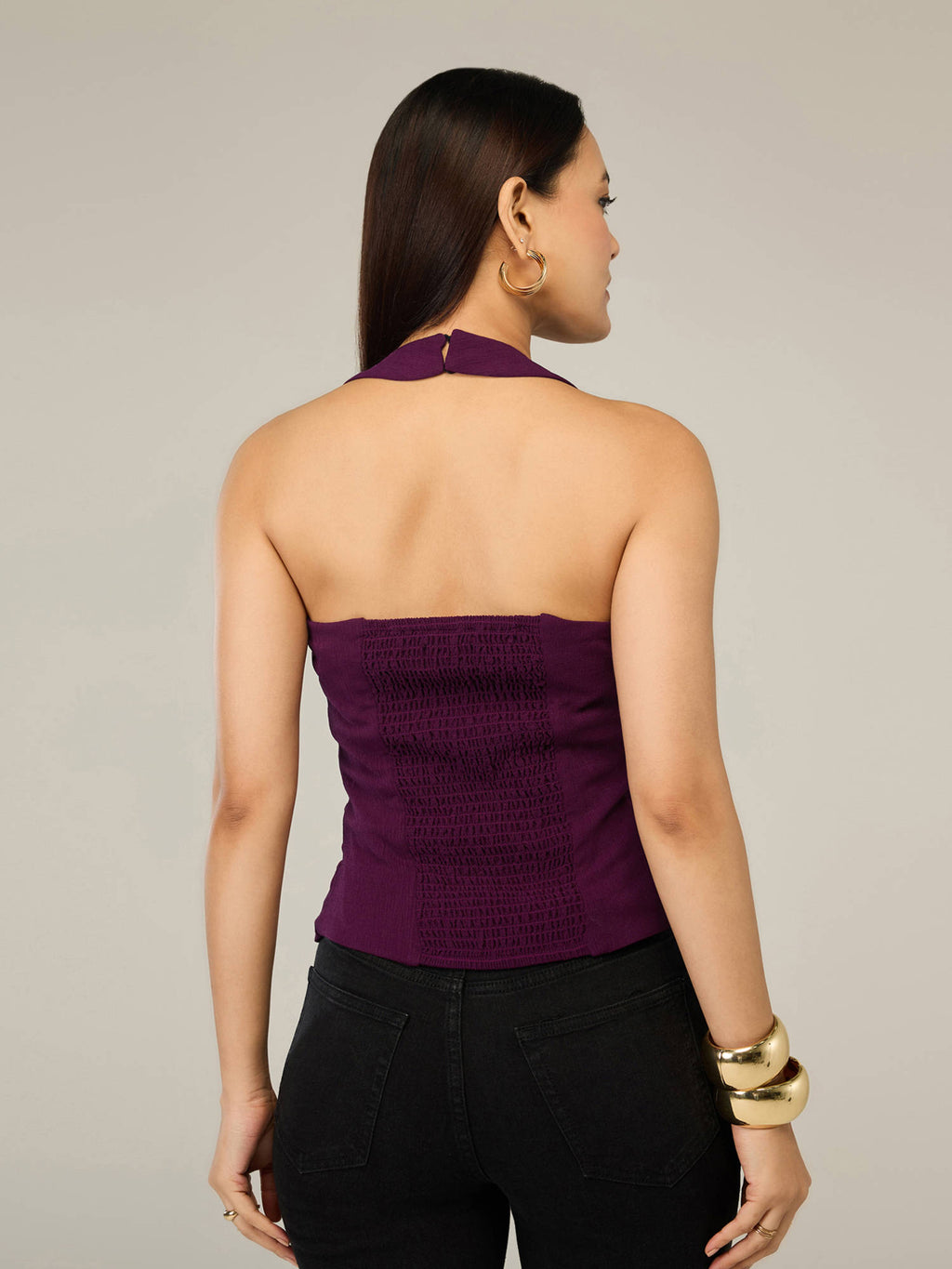 Wine Solid Halter Neck Top | HT67 - view 2