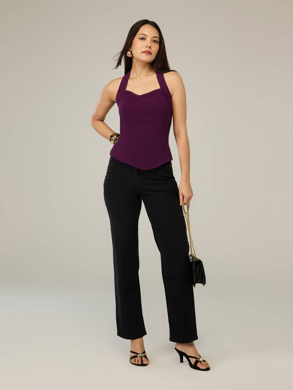 Wine Solid Halter Neck Top | HT67 - view 5