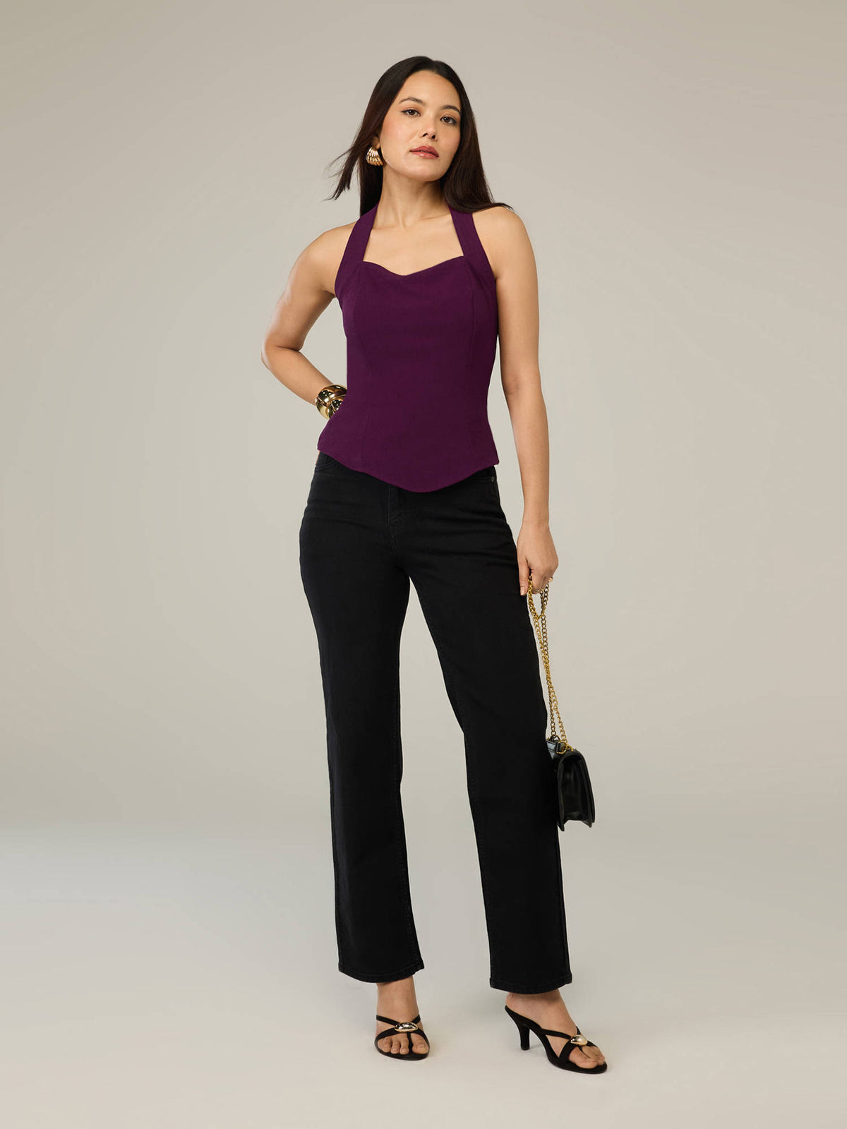 Wine Solid Halter Neck Top | HT67 - view 5
