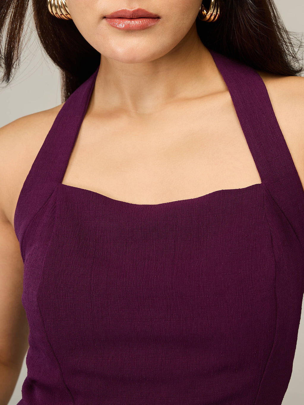 Wine Solid Halter Neck Top | HT67 - view 6