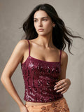 Wine Spaghetti Strap Sequined Cami Top | TT98 - view 1